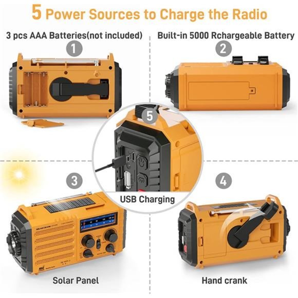 Emergency Radio with NOAAWeather Alert,Portable Solar Hand Crank AM FM Shortwave - Picture 3 of 6